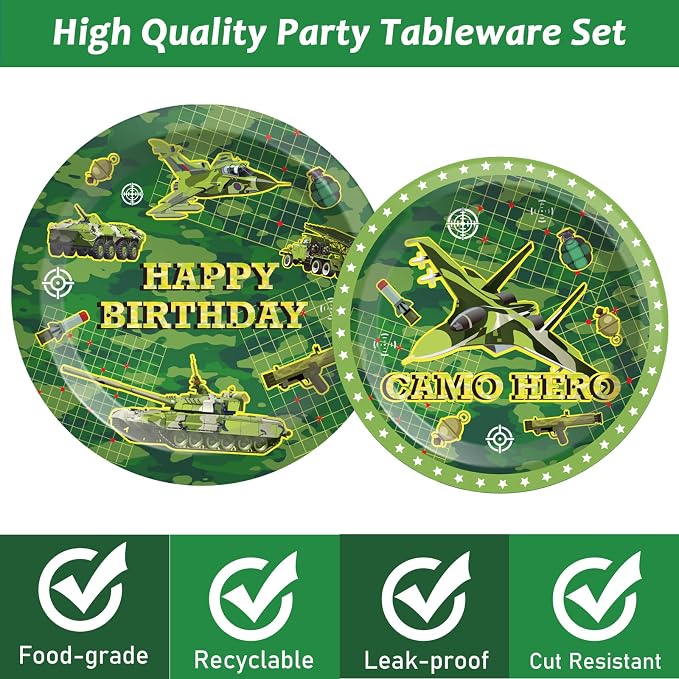 gisgfim 50 Guests Army Birthday Party Decorations Camo Birthday Party Supplies Army Party Plates and Napkins Military Soldier Camouflage Party Decorations Favors for Birthday Baby Shower 200 PCS