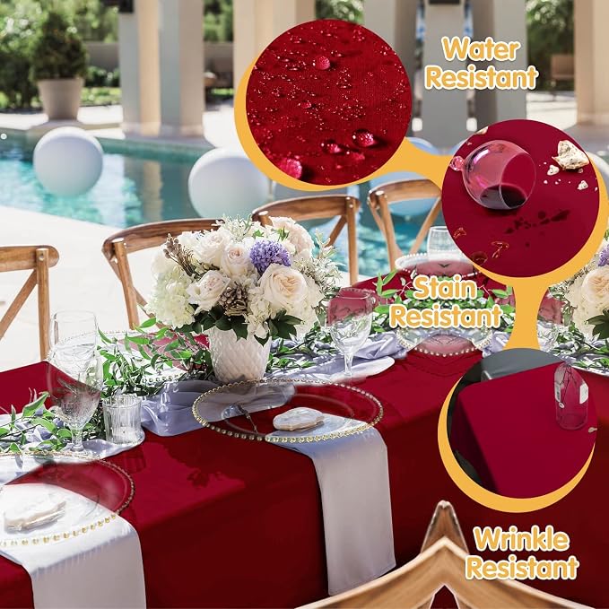 BRILLMAX 6 Pack Burgundy Tablecloths 60 x 126 Inch for 8ft Rectangle Tables - 150 GSM Polyester Fabric, 15" Standard Drop, Water, Stain & Wrinkle Resistant Cloth Cover for Wedding Dining Buffet