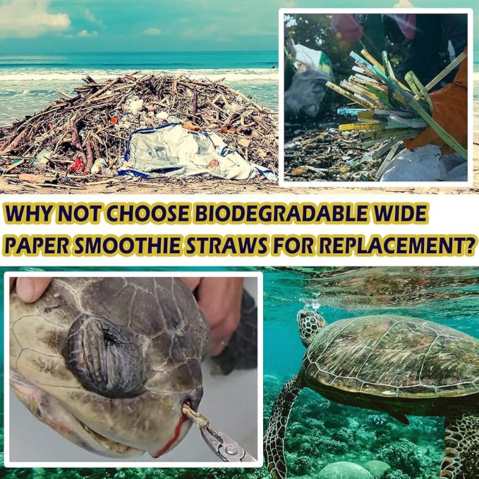 100 Pack, Extra Wide Paper Smoothie, Boba Straws - 10 mm Wide Biodegradable Straws for Bubble Tea (Tapioca, Boba Pearls), Milkshakes, Jumbo Drinks - Shower, Wedding Party Supplies Decorations