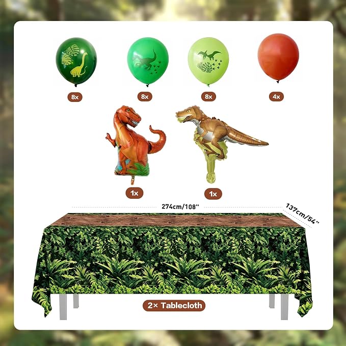 208pcs Dinosaur Plates Napkins Party Supplies Dino Disposable Tableware Set Include Plates Napkins Cups Cutlery Balloon Cake Topper Banner Hanging Swirl Tablecloths for Dino Party Decorations Serve 24
