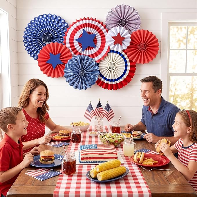 Tinlade 31 Pcs 4th of July Patriotic Decorations Red White Blue Hanging Paper Fans Porch Door Decor for 250 Anniversary Fourth of July Memorial Day USA Independence Day American Party Supplies