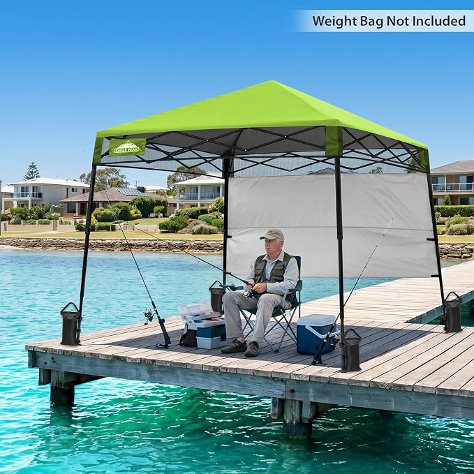 EAGLE PEAK 8x8 Pop Up Canopy Tent with Sidewall, Compact, Portable Slant Leg Instant Sun Shelter for Beach, Sports, & Camping, 8x8 Base 6x6 Top, Green