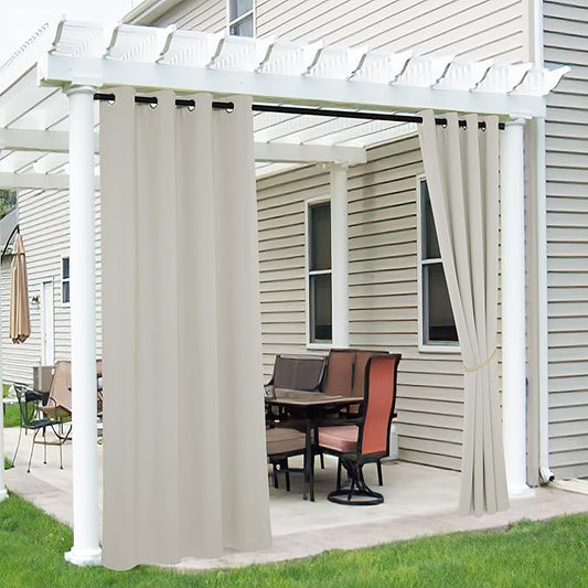 RYB HOME 2 Panels Outdoor Curtains for Patio Waterproof Block Sunlight Thermal Insulated Privacy Assured Thick Outside Curtains for Porch, Gazebo, Pergola, W52 x L96, Natural