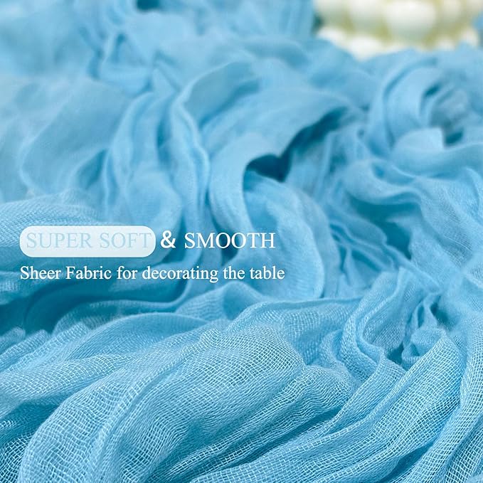 6Pack Baby Blue Cheesecloth Table Runner 10Ft Gauze Table Runner Blue Cheese Cloth Table Runners Long Sheer Fabric Tablerunners for Wedding Party Bridal Shower Thanksgiving Christmas