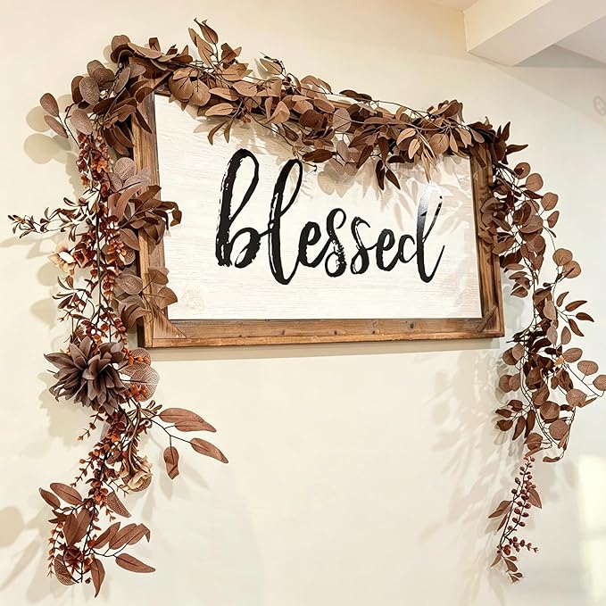 CQURE 2Pack Eucalyptus Garland,Artificial Eucalyptus Leaves Flowers Table Greenery Garland Wreath Vines for Wedding Party Fireplace Bedroom Room Decor