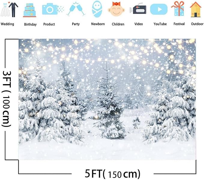 7 x 5 ft Winter Snow Forest Backdrop Snowy Scene Wonderland Snowflake Glitter Snowy Pine Tree Photo Christmas Photography Backdrops Winter Landscape Forest New Year Holiday Party Decoration Banner