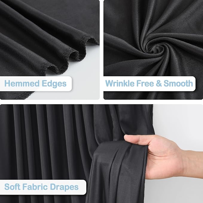 2 Panles Black Backdrop Curtains - Wrinkle Free Fabric Backdrop Curtain for Photoshoot,10ft Wedding Party Photo Backdrop Drapes for Birthday Baby Shower Photography Stage Background Decorations