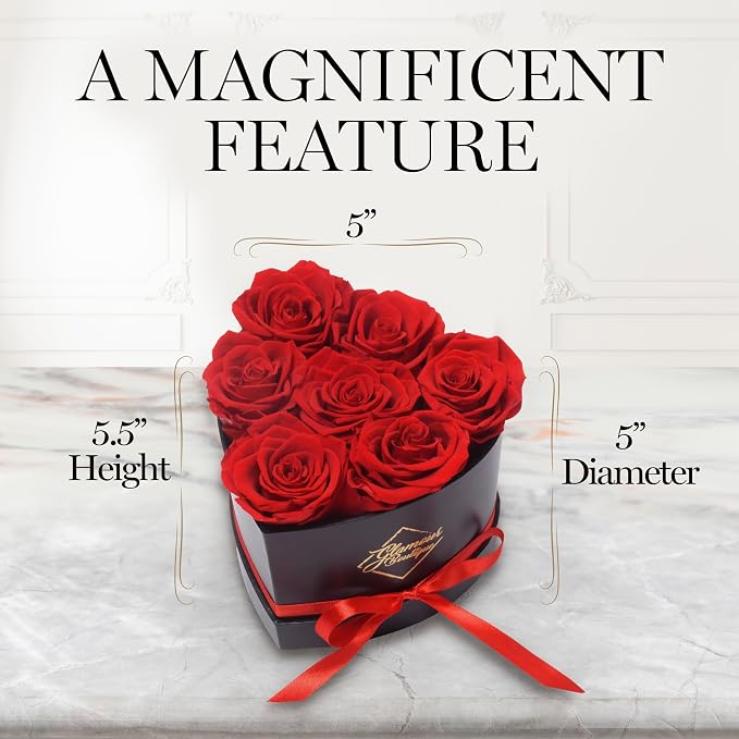 GLAMOUR BOUTIQUE 7 Flower Forever Heart Shape Box, Mothers Day Gift For Mom, Eternal Preserved Roses Gift for Her, Flowers bouquet, For Birthday, Anniversary, Girlfriend - Red