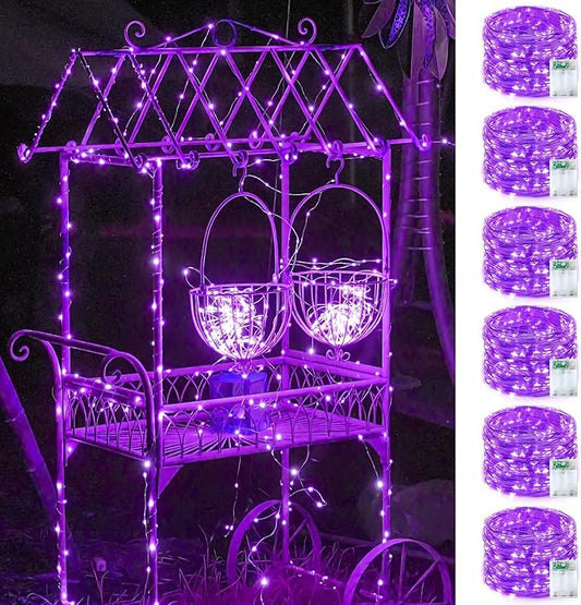 YEGUO Fairy Lights Battery Operated, 6 Packs Each 16ft 50 LED String Lights, Christmas Lights Indoor for Bedroom Wedding Party Holiday Gift(Purple)