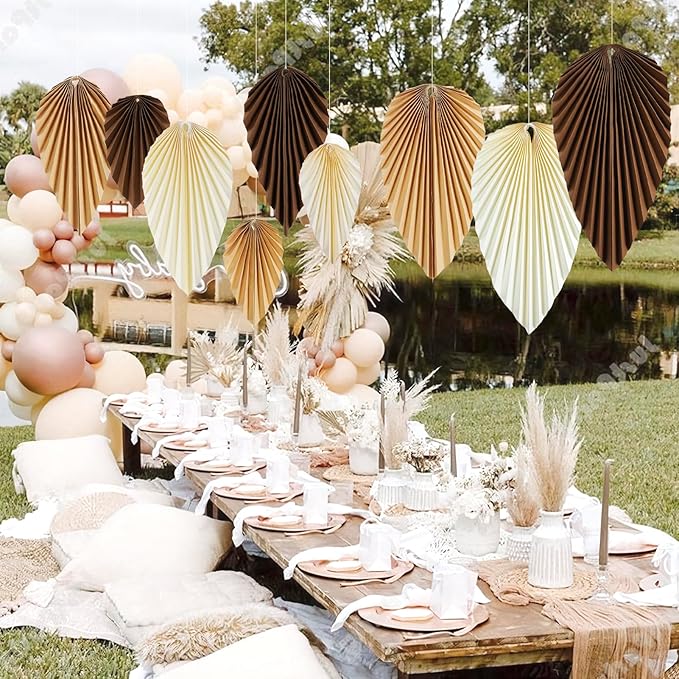 SUNBEAUTY Boho Paper Fans Party Decorations Paper Leaves for Decoration Natural Party Decorations Paper Fans Classroom Decoration Paper Fans Backdrop Decor Brown Birthday Decorations,Set of 9
