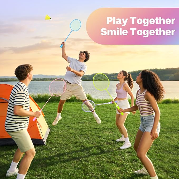 AboveGenius Badminton Rackets Set, Lightweight Badminton Set Includ 4/6 PCS Rackets, 6 Birdies, Outdoor Backyard Games, Racquets for Adults, Teens, Family Beginner