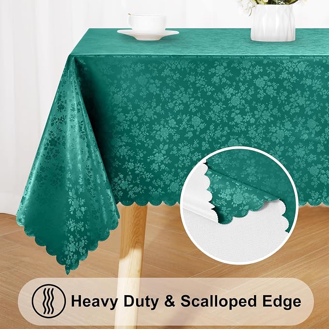 Smiry Rectangle Table Cloth, Waterproof Heavy Duty Vinyl Tablecloths, Wipeable Washable Table Cover for Kitchen and Dining Room (Christmas Green, 60" X 84")
