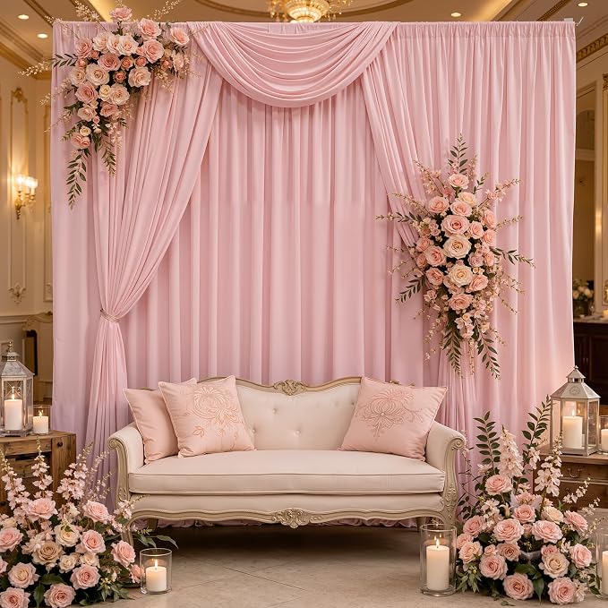 50ft×10ft Wrinkle Free Dusty Pink Backdrop Curtain for Parties, | 10 Panels 5×10ft Soft Silky Polyester Pink Photo Backdrop Drapes for Wedding Party Baby Shower Decor Back Drop Cloth