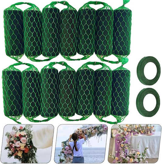 14Pcs Floral Foam Garland 9.2Ft Sponge Blocks Kit, Absorption Flower Holder Arch Door for Wet Dry Fresh Flowers Arrangement for Wedding Garden Home Decor (Floral Tape x 2pcs)
