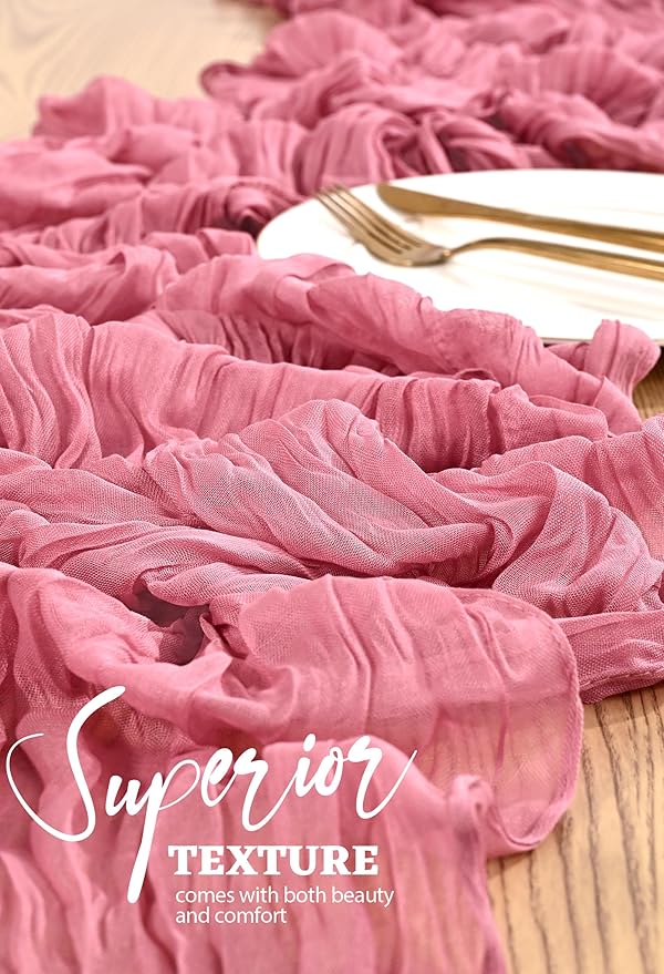 10 Pack Dusty Rose Cheesecloth Table Runner 10FT Boho Gauze Cheese Cloth Table Runners Romantic Rustic Sheer Table Decorations for Wedding Party Baby Shower Birthday Holiday Home