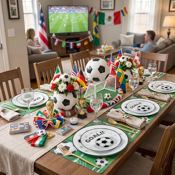 I00000 20 Pcs Plastic Soccer Plates - Heavy Duty Disposable Plates for Global Soccer Celebration Party Supplies include 10.25" Dinner Plate& 7.5" Dessert Plate for Soccer Party