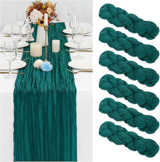 Showgeous 6 Pack Teal Cheesecloth Table Runner Gauze Table Runner 10FT Long Semi-Sheer Table Runner Boho or Rustic Wedding Table Decor for Wedding Decor Arch Draping Bridal Shower Holiday Party