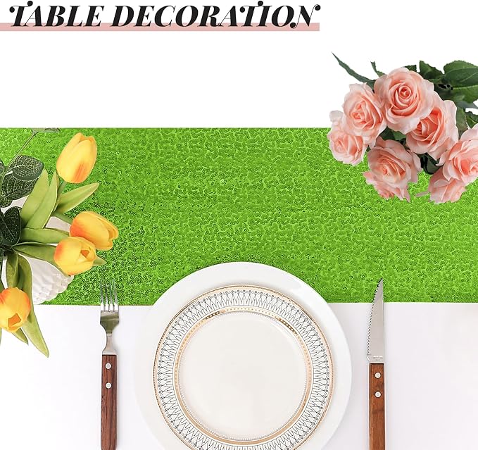 Sugargirl 10 Packs 12 x 72 inches Sequin Table Runner, Glitter Apple Green Table Runner for Birthday Party Supplies Wedding Holiday Celebration Event Decorations