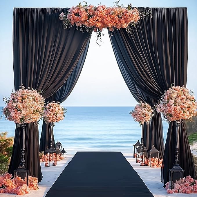 50ftx14FT Wrinkle Free Black Backdrop Curtain, 10 Panels 14FT Height Black Wedding Backdrop Drapes, Silky Polyester Back Drop Cloth for Birthday Photography Background Party Backdrop Draping