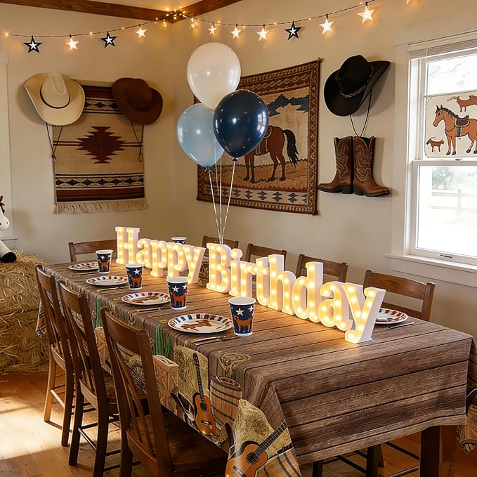 Kochorie 54 Inch X 100 Feet Western Party Tablecloth Roll, Disposable Western Cowboy Table Cover, Cowboy Theme Plastic Tablecloth Wild West Wooden House Barn Door Table Cover for Baby Shower Birthday