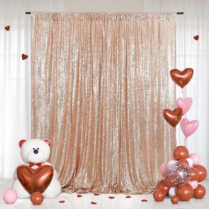 Eternal Beauty Rose Gold Sequin Backdrop, 6x8 Ft Glitter Background Curtains for Mother's Day Shimmer Photography Party Wedding Birthday Back Drop Decor