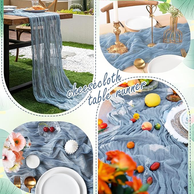 20 Pack Dusty Blue Cheesecloth Table Runner 10FT Long Boho Gauze Fabric Table Runner Vintage Rustic Sheer Runners for Wedding Party Bridal Baby Shower Table Decorations