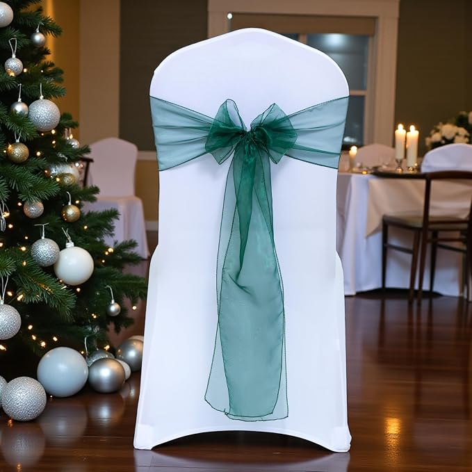 MDS® Pack of 300 Organza Chair Sashes for Wedding Decoration, Reusable Sheer Chair Bows for Banquet Chair Cover, Reception, Bridal Shower, Baby Shower, Birthday Party & Special Events - Hunter Green