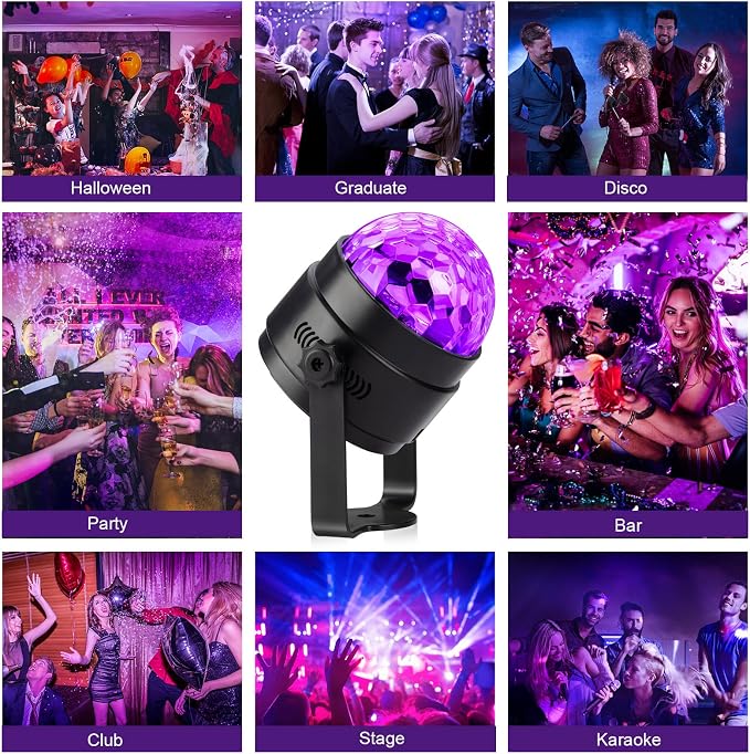 Litake UV Black Light for Glow Party, Sound Activated Party Light with Remote, LED Disco Ball Strobe Light in Dark Party Supplies, Dj Lighting for Halloween Birthday Home Dance Party Decoration 3 Pack