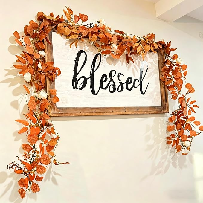 CQURE 2Pack Eucalyptus Garland,Artificial Eucalyptus Leaves Flowers Table Greenery Garland Wreath Vines for Wedding Party Fireplace Bedroom Room Decor