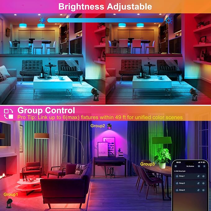 T-SUN Smart RGBW Spotlights, Indoor Uplights, Spotlights with App & Remote, Music Sync, 16M Colors, Timer, Dimmable, Waterproof Floor Spotlight for Plants Home Party Stage Decor, Set of 4
