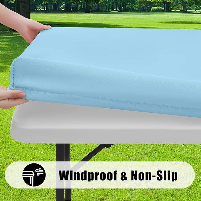 Smiry 4 Pack Rectangle Picnic Table Cloth, Waterproof Elastic Fitted Tablecloths, Washable Polyester Rectangular Patio Table Cover for Camping, Indoor and Outdoor (Light Blue, 30"x72")