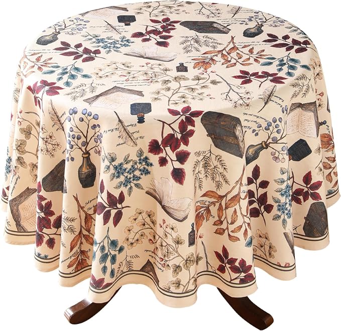 ISAENNE Designer French Linen Round Tablecloth,Diameter 55"-Xipeia | Vintage Elegant Beautiful Durable Printed Table Cloth,Floral Pattern,Decoration,Heavyweight,Dining,Kitchen,Thanksgiving