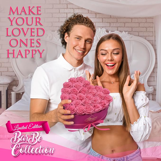GLAMOUR BOUTIQUE 27 Flower Forever Heart Shape Box, Mothers Day Gift For Mom, Eternal Preserved Roses Gift for Her, Flowers bouquet, For Birthday, Anniversary, Girlfriend - Velvet Pink (Color-Treated)