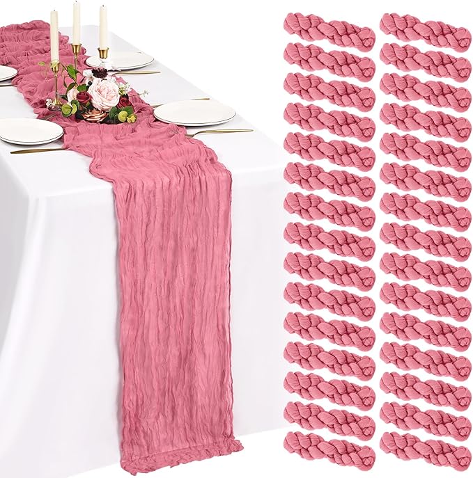 30 Pack Cheesecloth Table Runner 10FT Dusty Rose Table Runner Boho Gauze Cheese Cloth Table Runners Long Rustic Sheer Table Decorations for Wedding Party Baby Bridal Shower Birthday Holiday Home