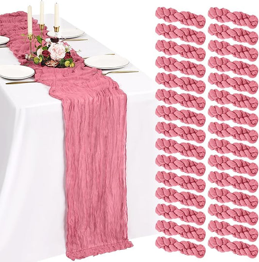 30 Pack Cheesecloth Table Runner 10FT Dusty Rose Table Runner Boho Gauze Cheese Cloth Table Runners Long Rustic Sheer Table Decorations for Wedding Party Baby Bridal Shower Birthday Holiday Home