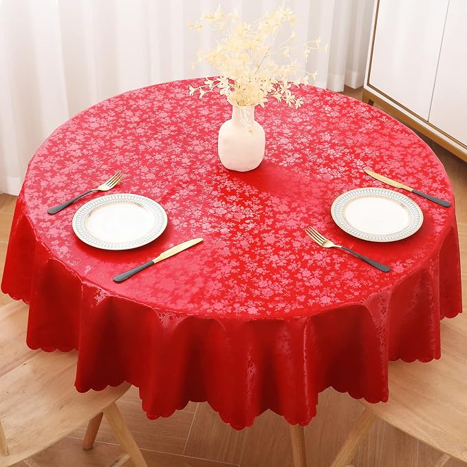 Smiry Round Table Cloth, Waterproof Heavy Duty Vinyl Tablecloths, Wipeable Washable Table Cover for Kitchen and Dining Room (Red, 70" x 70")