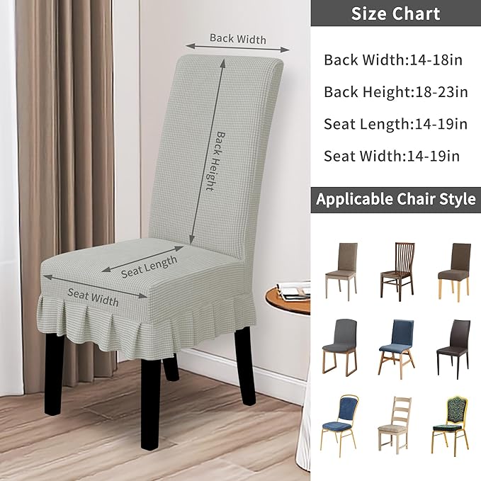 Easy-Going Dining Chair Covers Stretch Parsons Chair Slipcover with Skirt Chair Covers for Dining Room Restaurant Banquet (8 PCS, Silver Gray)