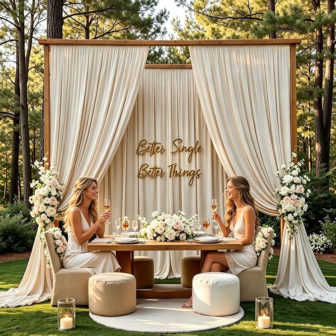 Gallety Warm Ivory Backdrop Curtain for Wedding, Polyester Photo Backdrop Drapes - 40FT x 10FT Party Curtain Backdrops with Rod Pockets for Celebration,Photography, Graduation,Engagement Party