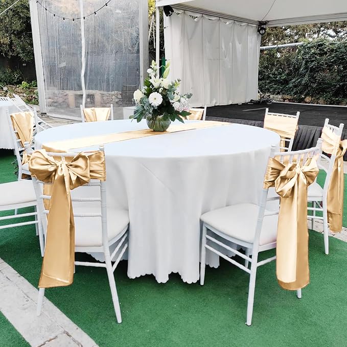 Pesonlook 15 Pack Satin Table Runners Champagne 12 x 108 Inch Long Table Runners for Rectangle Round Tables,Smooth Satin Table Runner for Wedding, Birthday Party Banquets Decoration