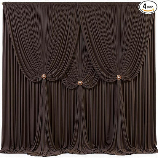 4 Panels Brown Backdrop Curtains for Wedding Party Wrinkle Free Backdrops Curtain Drapes Fabric Decorations Photo Back Drop Cloth for Baby Shower Photography Stage Reception 20ft(W) x 12ft(H)