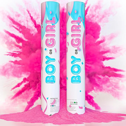 Gender Reveal Powder Smoke Bombs Cannon Poppers | 2 Pink Poppers | Biodegradable | Alternative to Gender Reveal Smoke Bombs Extinguisher | Gender Reveal Party Decorations | TUR Party Supplies