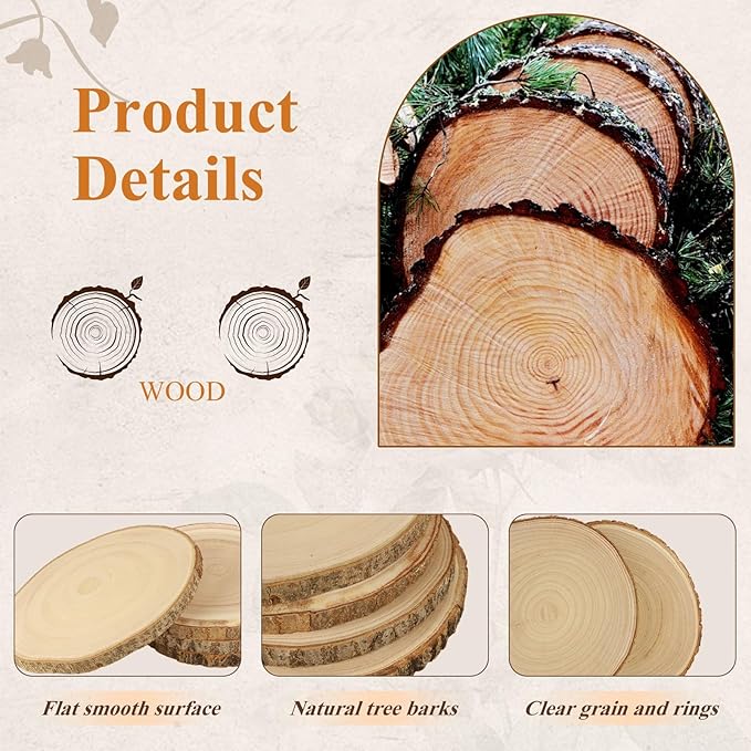 6 Pack 10-12 inches Large Wood Slices for Centerpieces, Wood Centerpieces for Tables, Unfinished Wooden Rounds Rustic Wedding Centerpiece Decoration and DIY Crafts, Natural Paulownia Wooden Slabs
