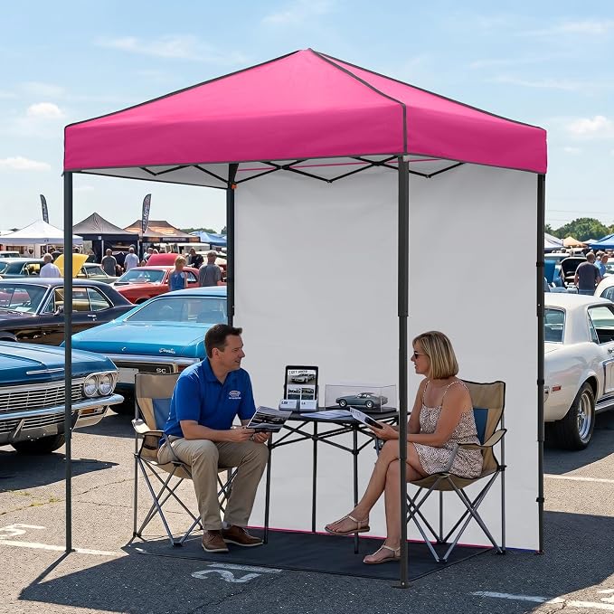 EAGLE PEAK 6x4 Instant Pop Up Canopy Tent with 1 Side Wall Panel, Straight Leg Sun Shelter, Portable Canopy with Carry Bag for Camping, Beach & Sports, Pink