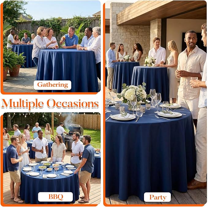 10 Pack Navy Blue Round Tablecloth 120 Inch Round Table Cloth Wrinkle Resistant Navy Blue Tablecloth Washable and Reusable Polyester Fabric Table Covers for Banquet Wedding Party Dining Buffet