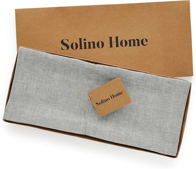 Solino Home Linen Table Runner 48 Inches - 100% Pure Linen Chambray Grey Table Runner 14 x 48 Inch Ideal for Dresser and Coffee Tables, Mothers Day - Athena