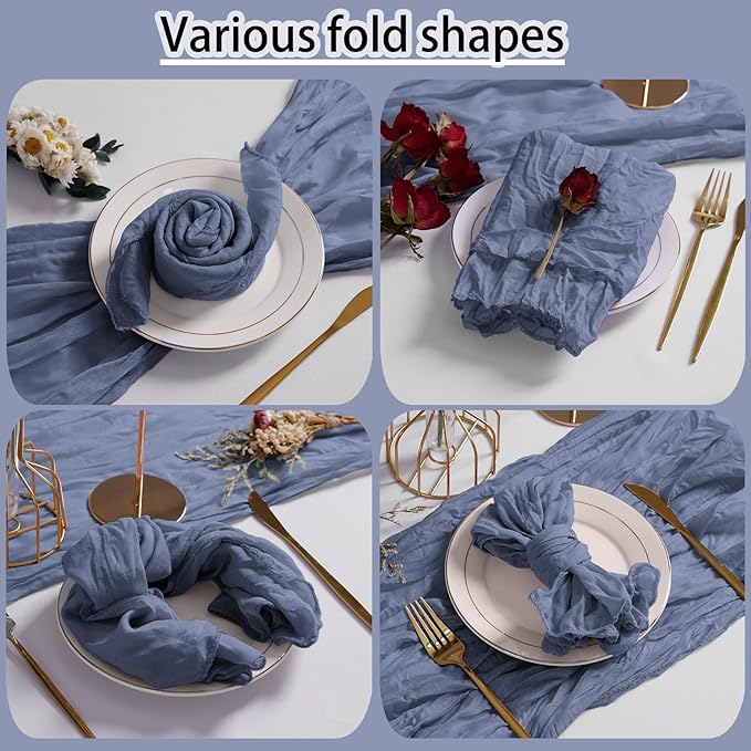 LZY 120 Pack Gauze Cheesecloth Napkins 20x20 Inch Dinner Cloth Napkins, Soft Boho Table Napkins Rustic Wrinkled Cheese Cloth Napkins Bulk for Wedding Party Baby Shower Event Decor (Dusty Blue)