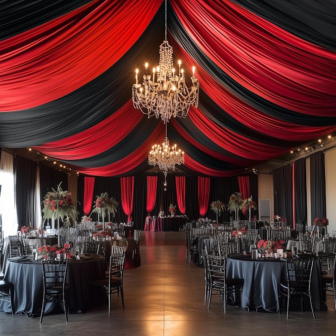4 Panels 5x40ft Black Ceiling Drapes for Wedding Parties, Wrinkle Free Thick Polyester 40ft Extra Long Wedding Draping Black Ceiling Curtains Arch Drapery for Birthday Party Canopy Tent Decor