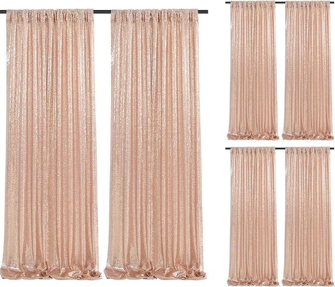 Rose Gold Sequin Backdrop Curtain 6 Pcs 2ftx8ft Wedding Party Backdrop Silver Sparkly Fabric Curtains for Wedding Christmas Party Decor