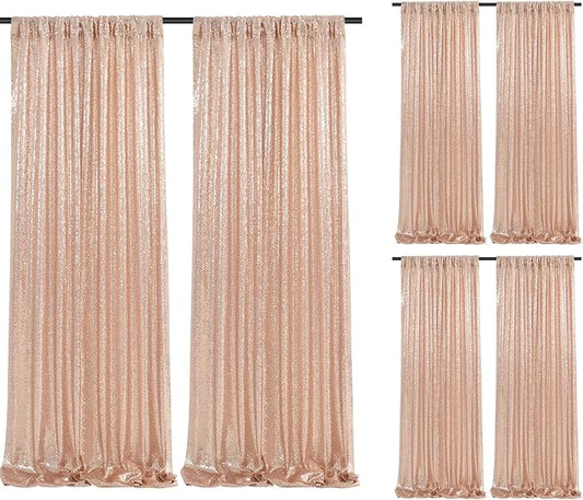 Rose Gold Sequin Backdrop Curtain 6 Pcs 2ftx8ft Wedding Party Backdrop Silver Sparkly Fabric Curtains for Wedding Christmas Party Decor