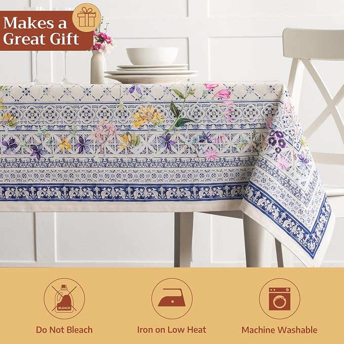 Maison d' Hermine Table Cloth Rectangle Table 100% Cotton 70 x 90 Inches Tablecloth Reusable Decorative for Dining Kitchen Room Farmhouse Party Home Hotel Restaurant Spring Summer - Faience